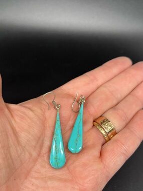 Turquoise Teardrop Dangle Earrings - Blue Turquoise and sterling silver